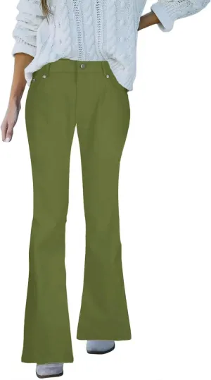 Women's Solid Flared Casual Trousers High Waist Button Slim Fit Bell Bottom Pants Spring Fashion Lightweight Business Pant