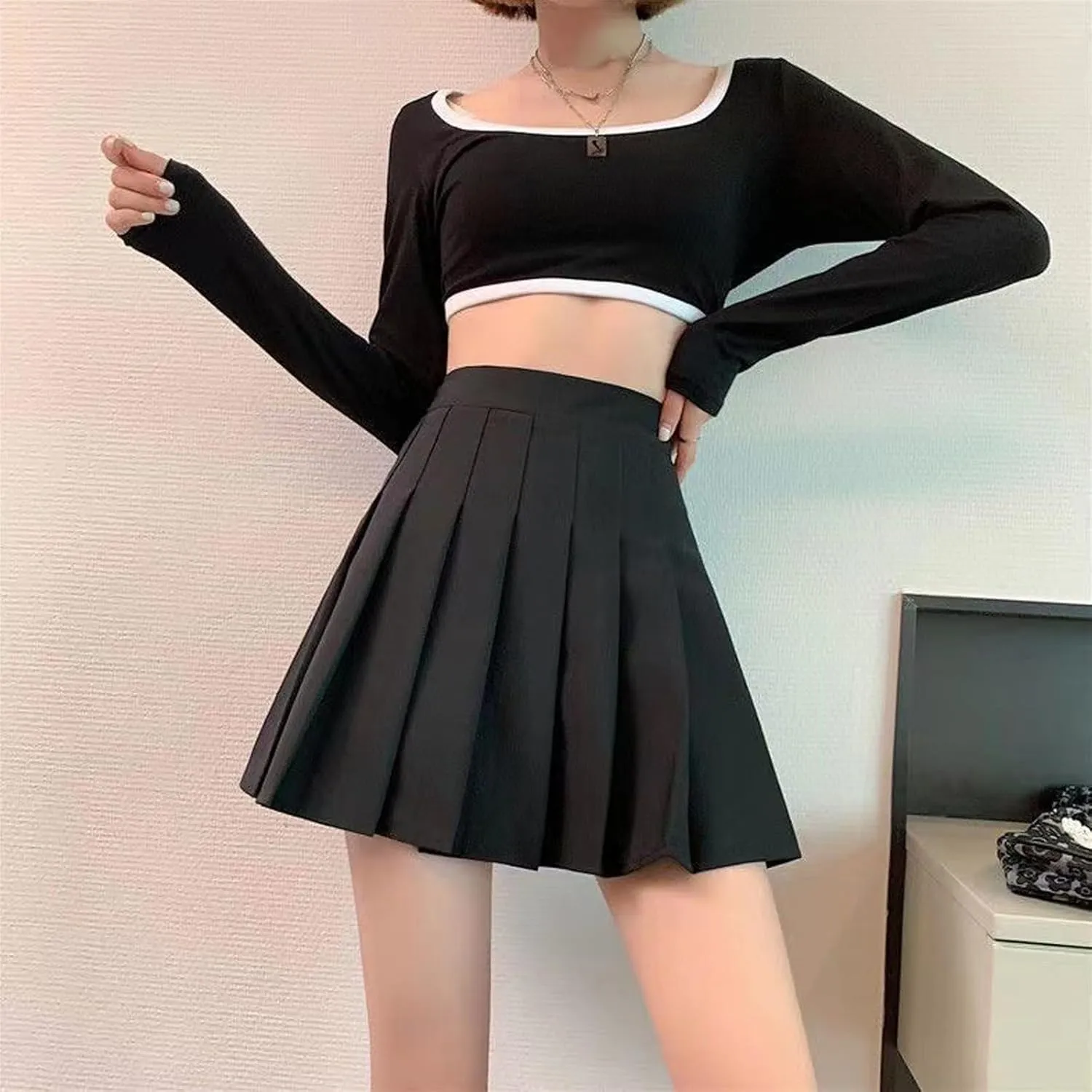 Women's Summer Athletic Loose Trendy Elastic High Waist Solid Color Yoga Fitness Tennis Skirts 2025 Inner Shorts, XS-3XL