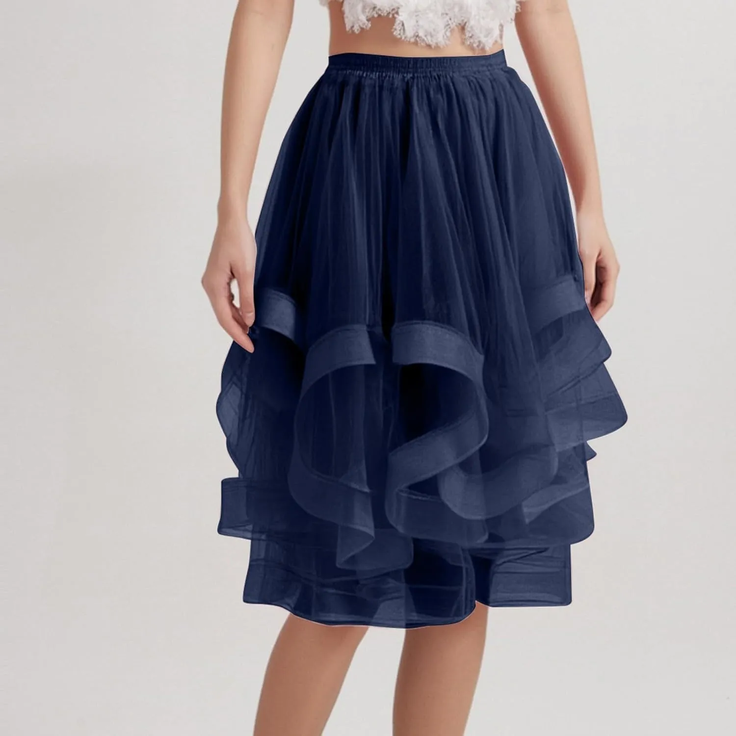Women's Summer Casual Loose Trendy Elastic High Waist Solid Color Fluffy Mesh Party Latin Dance Flowy Skirts 2025, S-XL