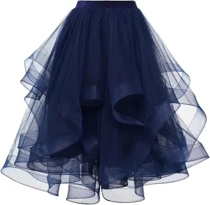 Women's Summer Casual Loose Trendy Elastic High Waist Solid Color Fluffy Mesh Party Latin Dance Flowy Skirts 2025, S-XL