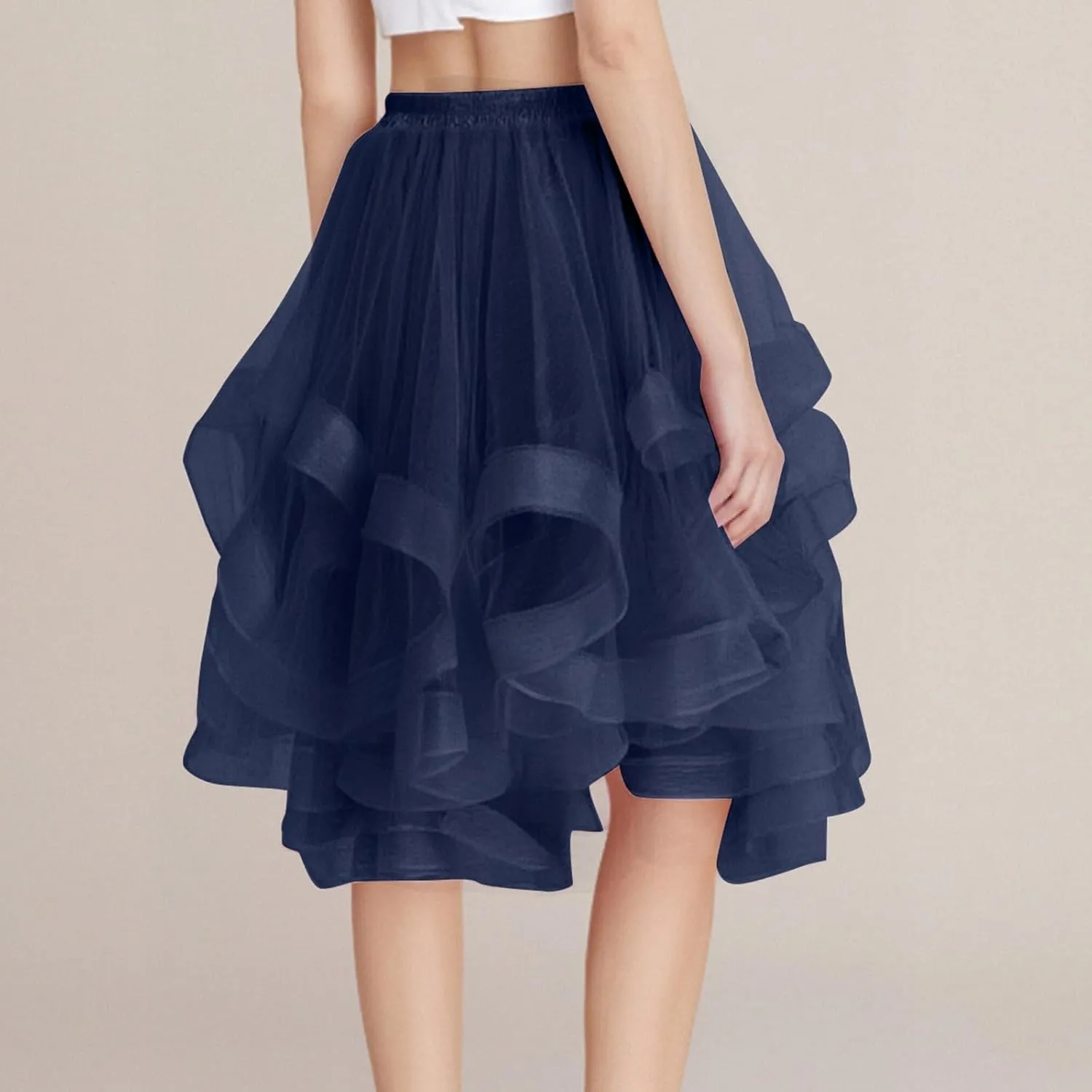 Women's Summer Casual Loose Trendy Elastic High Waist Solid Color Fluffy Mesh Party Latin Dance Flowy Skirts 2025, S-XL
