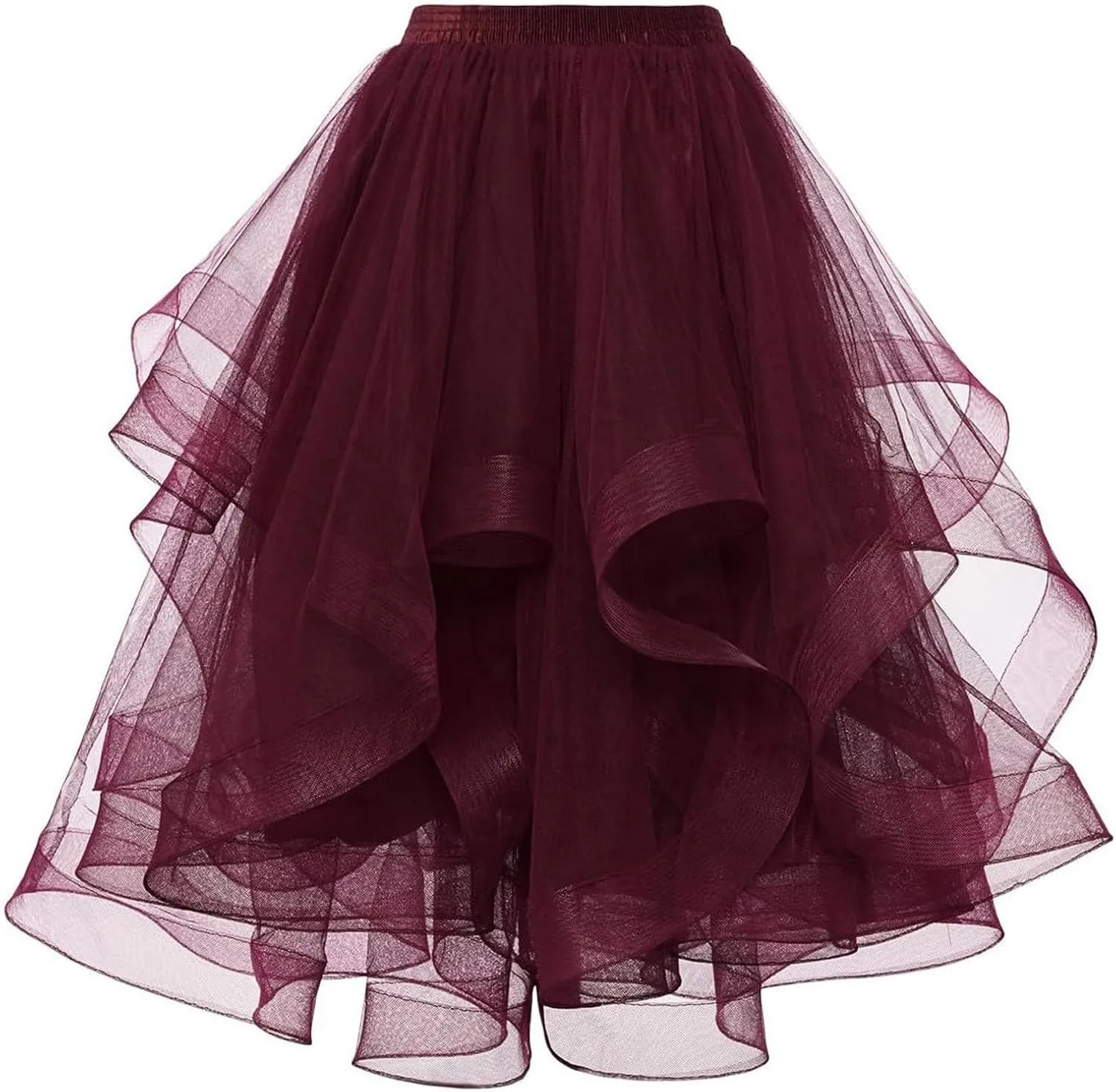 Women's Summer Casual Loose Trendy Elastic High Waist Solid Color Fluffy Mesh Party Latin Dance Flowy Skirts, S-XL