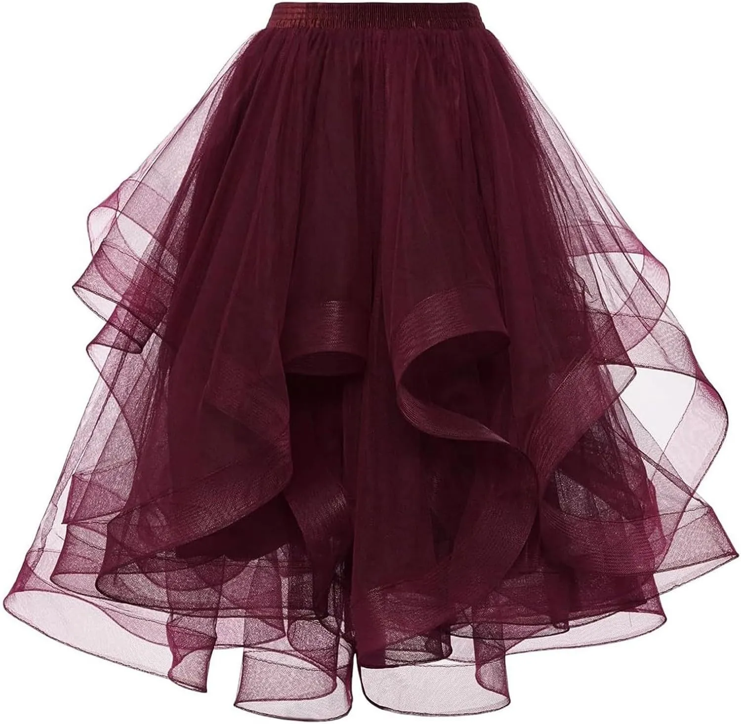 Women's Summer Casual Loose Trendy Elastic High Waist Solid Color Fluffy Mesh Party Latin Dance Flowy Skirts, S-XL
