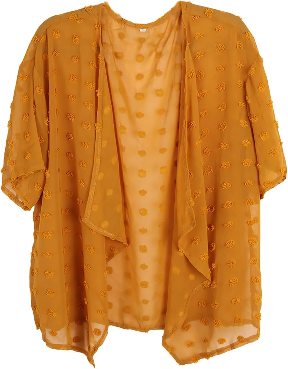 Womens Summer Open Front Half Sleeve Lightweight Swiss Dots Cardigan Loose Kimono Sheer Beach Cover Up