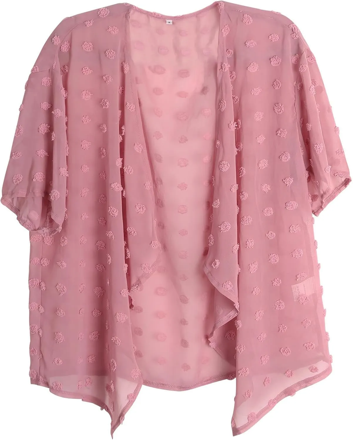 Womens Summer Open Front Half Sleeve Lightweight Swiss Dots Cardigan Loose Kimono Sheer Beach Cover Up