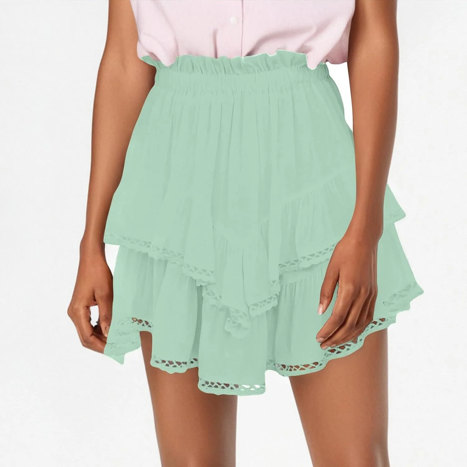 Women's Summer Skirts 2025 Casual Loose Trendy Elastic Waist Solid Color Pleated Sun Tennis Beach Skirt, S-2XL