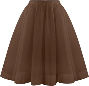 Women's Sundresses Summer Casual Loose Trendy Elastic High Waist Solid Color Party Dance Fluffy Mesh Tulle Skirts 2025, S-2XL