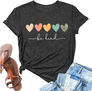 Womens T Shirts Be Kind Shirt Cute Graphic Blessed Shirt Short Sleeve Tees Funny Inspirational Teacher T-Shirt Tops