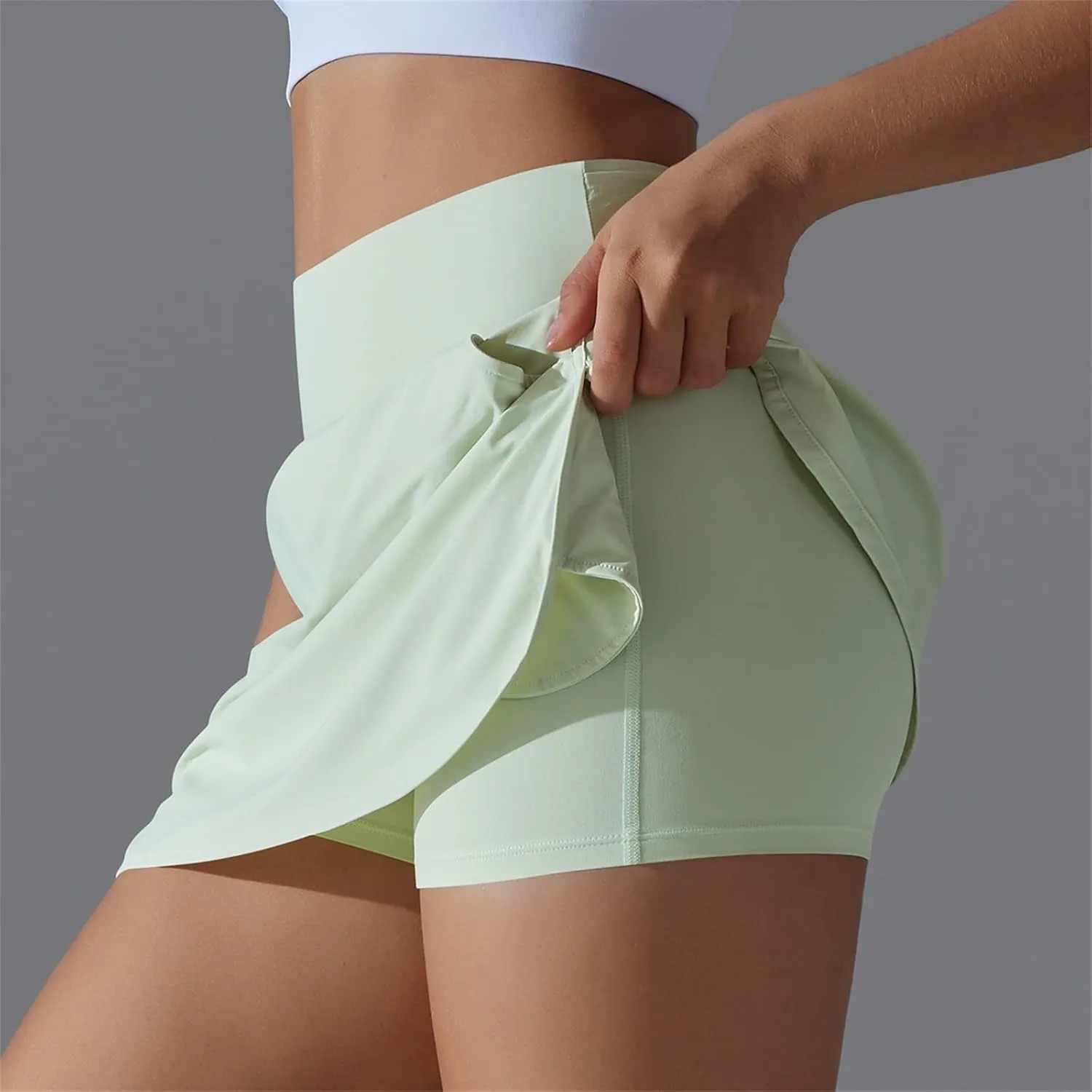 Womens Tennis Shorts Trendy Fake Two-Piece High Waist Sports Pants Gym Yoga Casual Solid Athletic Skirt Shorts 2025