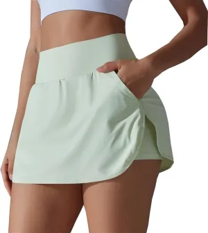Womens Tennis Shorts Trendy Fake Two-Piece High Waist Sports Pants Gym Yoga Casual Solid Athletic Skirt Shorts 2025