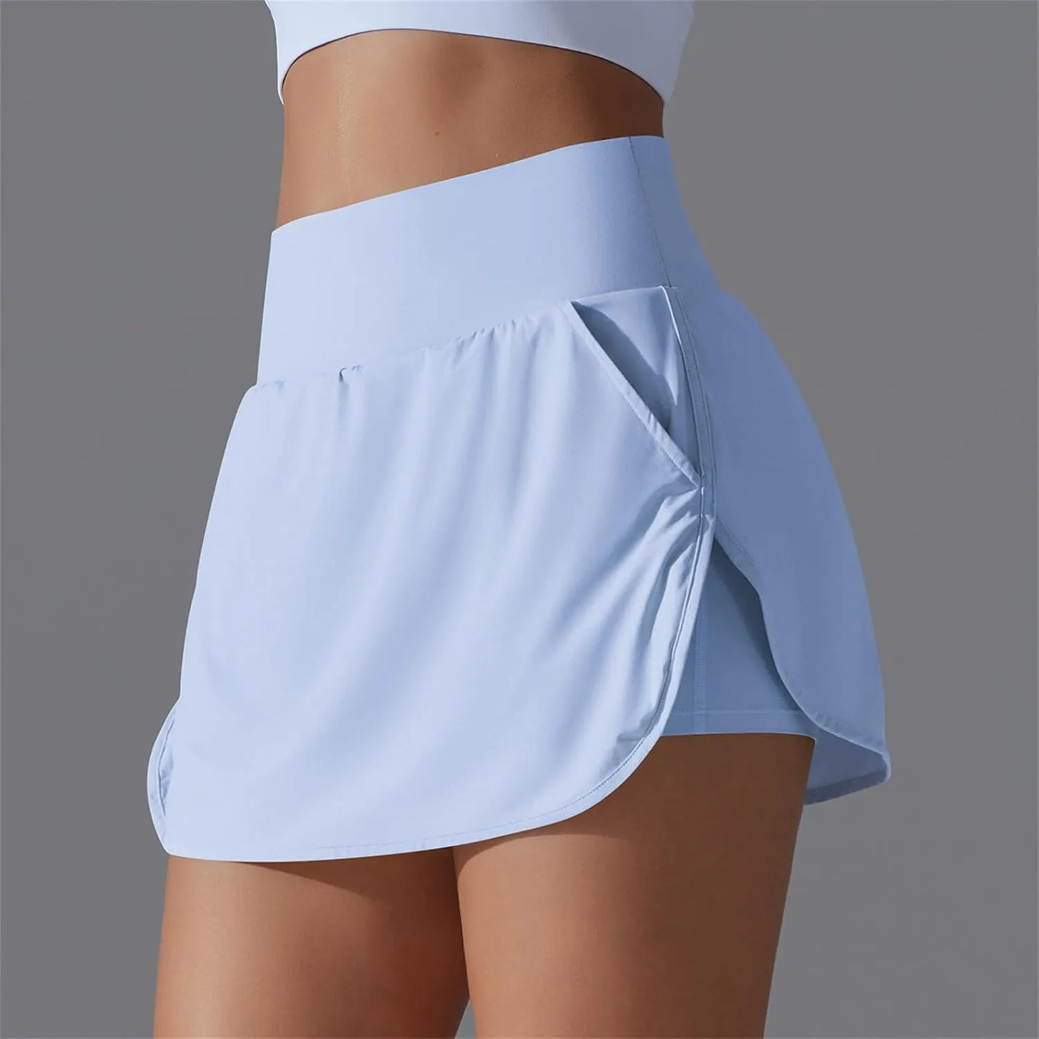 Womens Tennis Shorts Trendy Fake Two-Piece High Waist Sports Pants Gym Yoga Casual Solid Athletic Skirt Shorts 2025