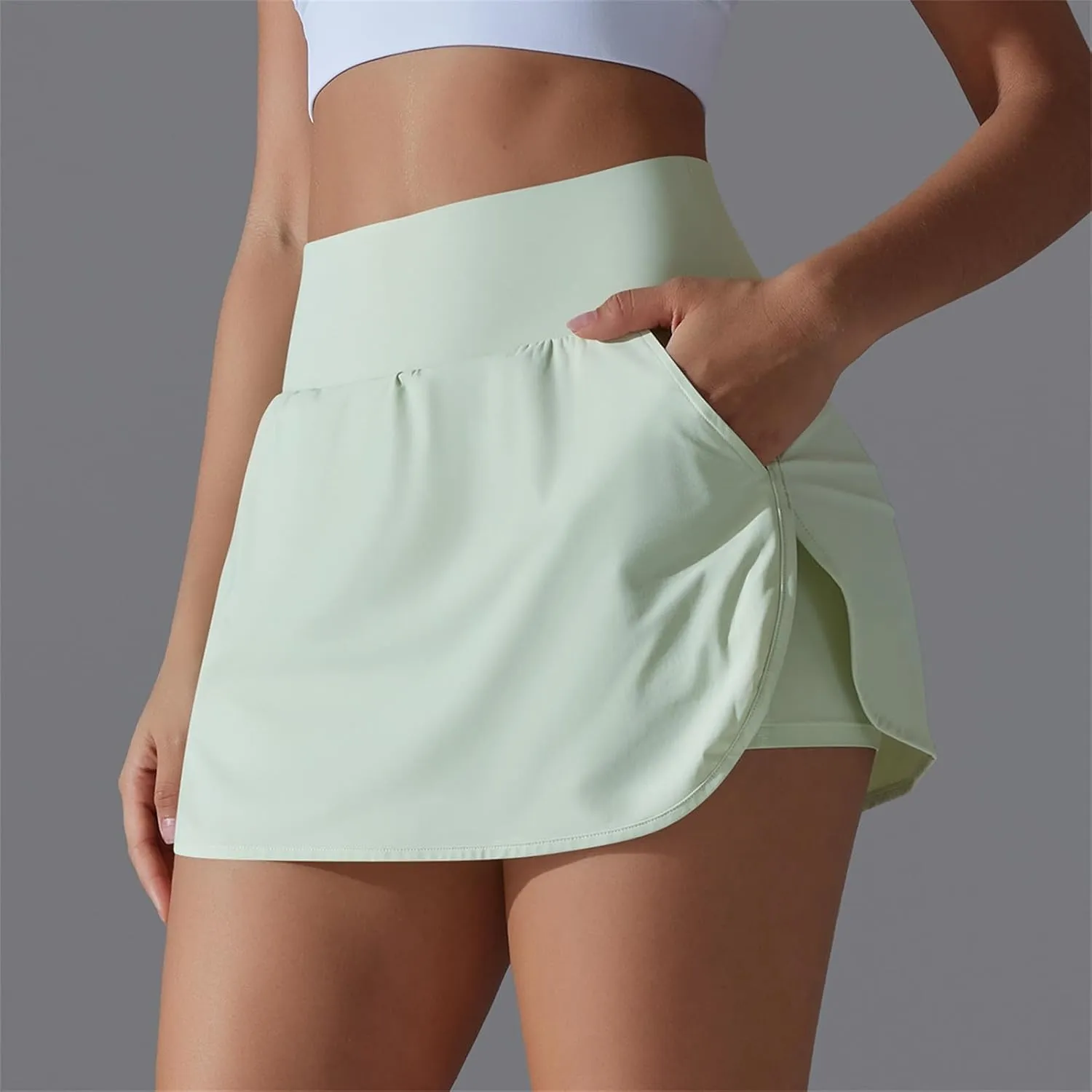 Womens Tennis Shorts Trendy Fake Two-Piece High Waist Sports Pants Gym Yoga Casual Solid Athletic Skirt Shorts 2025