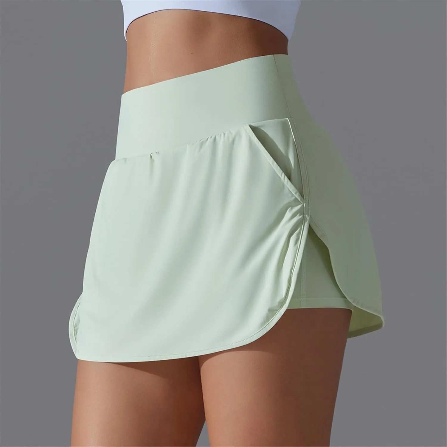 Womens Tennis Shorts Trendy Fake Two-Piece High Waist Sports Pants Gym Yoga Casual Solid Athletic Skirt Shorts 2025