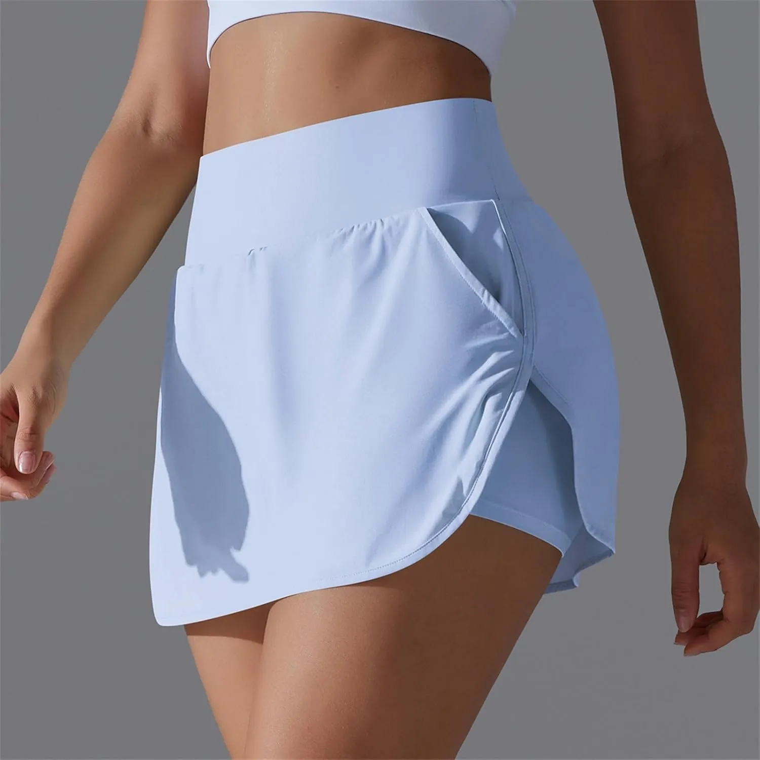 Womens Tennis Shorts Trendy Fake Two-Piece High Waist Sports Pants Gym Yoga Casual Solid Athletic Skirt Shorts 2025