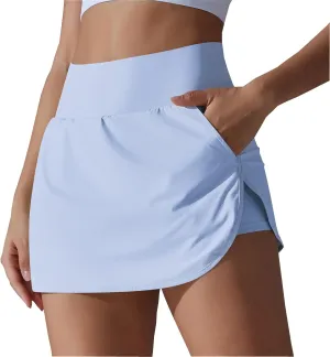 Womens Tennis Shorts Trendy Fake Two-Piece High Waist Sports Pants Gym Yoga Casual Solid Athletic Skirt Shorts 2025
