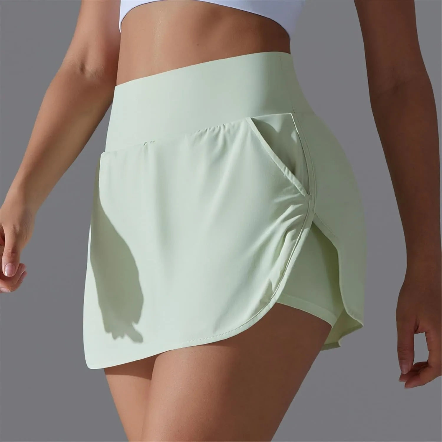 Womens Tennis Shorts Trendy Fake Two-Piece High Waist Sports Pants Gym Yoga Casual Solid Athletic Skirt Shorts 2025