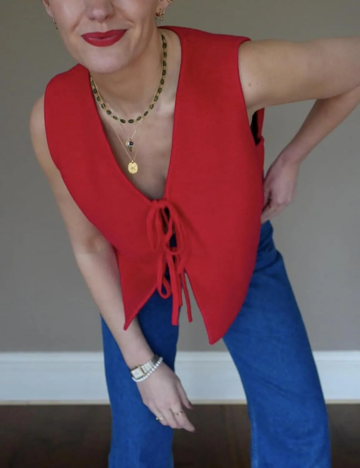 Women's Tie Knit Vest Crochet Sleeveless Open Front Cardigan Sweater Vest Top