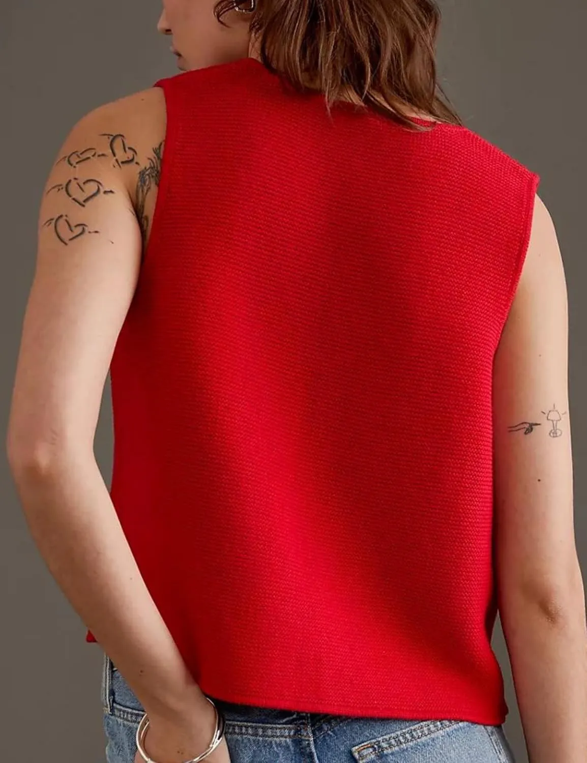 Women's Tie Knit Vest Crochet Sleeveless Open Front Cardigan Sweater Vest Top