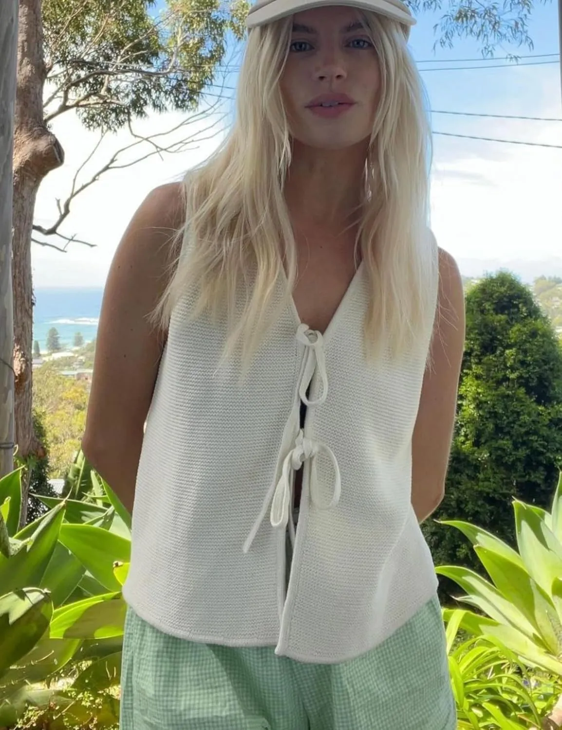 Women's Tie Knit Vest Crochet Sleeveless Open Front Cardigan Sweater Vest Top