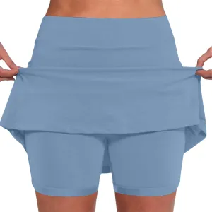 Women's Trendy 2 in 1 Skorts Tummy Control Active Elastic Waist Gym Skirt Shorts Soft Comfy Workout Athletic Shorts