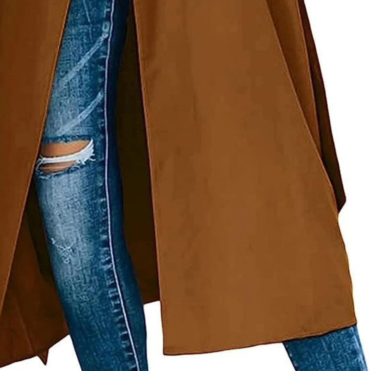 Women's Windproof Trench Coat Notched Lapel Double Breasted Long Overcoat Casual Fall Winter Windbreaker Outerwear