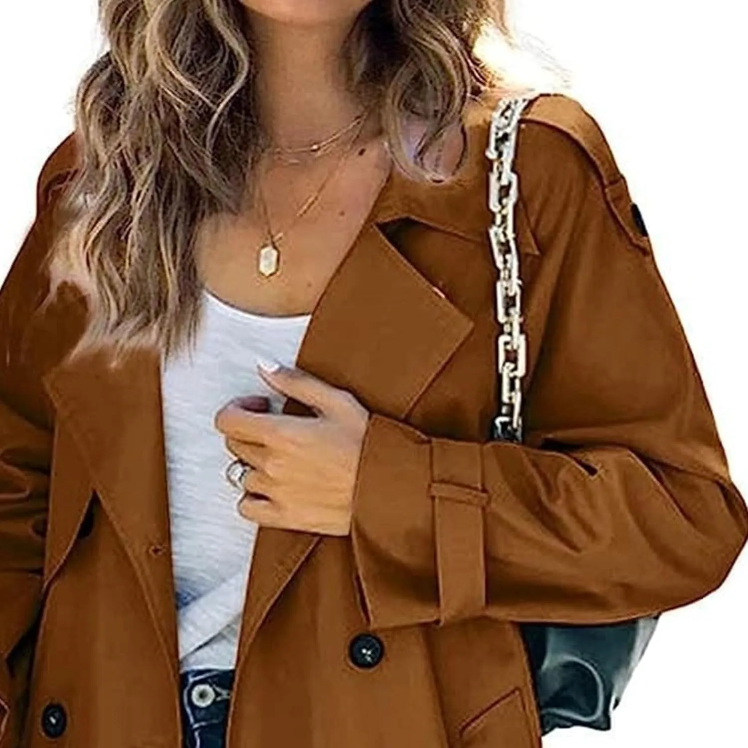 Women's Windproof Trench Coat Notched Lapel Double Breasted Long Overcoat Casual Fall Winter Windbreaker Outerwear