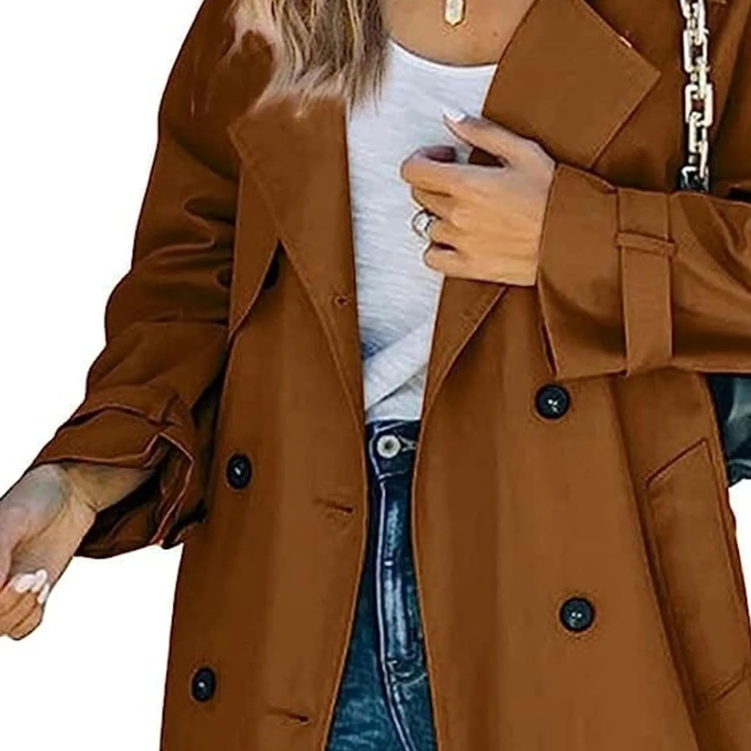 Women's Windproof Trench Coat Notched Lapel Double Breasted Long Overcoat Casual Fall Winter Windbreaker Outerwear