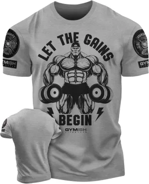 Workout Shirts for Men, Let The Gains Begin Gym Shirt Funny Sayings Lifting T-Shirt