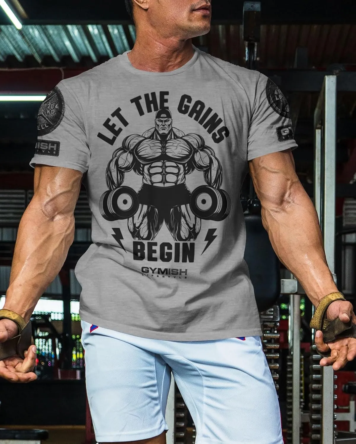 Workout Shirts for Men, Let The Gains Begin Gym Shirt Funny Sayings Lifting T-Shirt