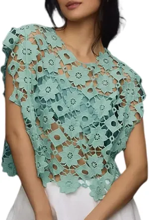 Wyeysyt Women's Hollow Out Floral Lace Vest Sleeveless Crewneck Crochet Cover Up Summer Cropped Going Out Tops