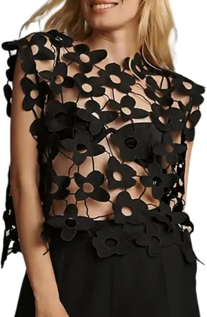 Wyeysyt Women's Hollow Out Floral Lace Vest Sleeveless Crewneck Crochet Cover Up Summer Cropped Going Out Tops