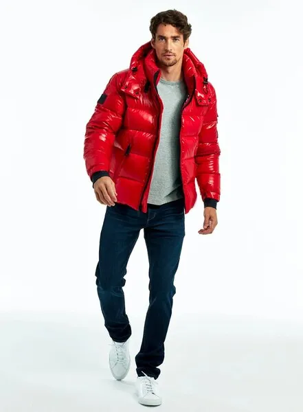 xiangtuibao Bright Color Hooded Shiny Jackets Zipper Men Jacket Casual Thicken Spring Mens Slim Fit Brand Outwear High Collar Coats Fashion