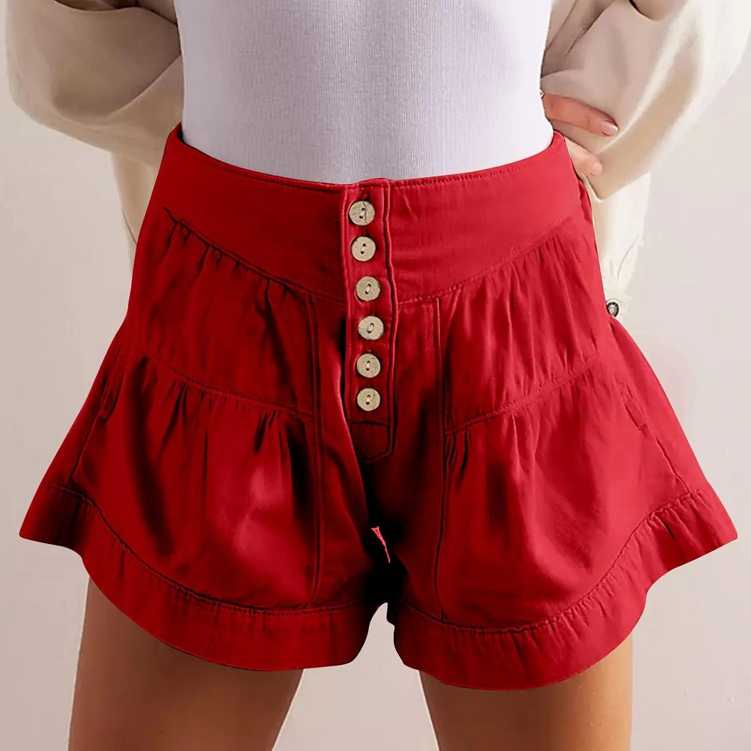 Xiaojmake Womens Denim Shorts Summer Loose High Waisted Wide Leg Flowy Short Front Buttons Pleated Jean Shorts 2025 Fashion