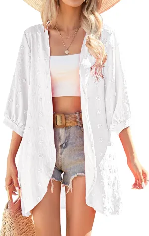 Yekaty Cardigan for Women 3/4 Sleeve Lightweight Summer Kimono Cardigan Loose Beach Cover Up 2025