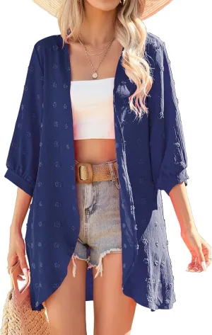 Yekaty Cardigan for Women 3/4 Sleeve Lightweight Summer Kimono Cardigan Loose Beach Cover Up 2025