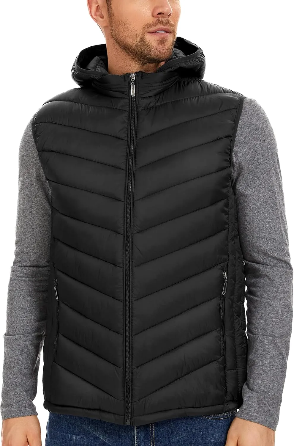 YKR Mens Puffer Vest Lightweight Winter Hooded Puffy Outerwear Vests Quilted Gilet with Pockets