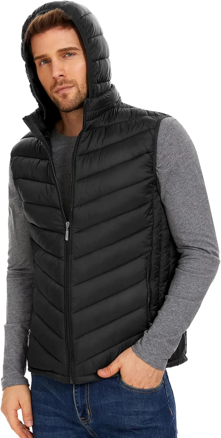 YKR Mens Puffer Vest Lightweight Winter Hooded Puffy Outerwear Vests Quilted Gilet with Pockets