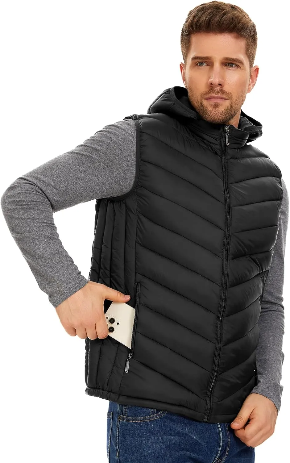 YKR Mens Puffer Vest Lightweight Winter Hooded Puffy Outerwear Vests Quilted Gilet with Pockets