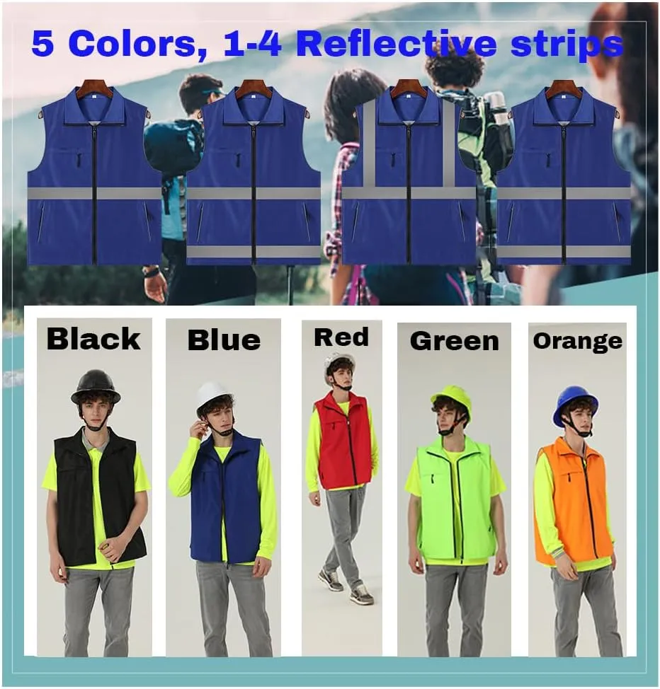 YOWESHOP Reflective Lightweight Zip-Up Vest with Pockets for Outdoor Sports and Activities,Custom Logo Sleeveless Windbreaker
