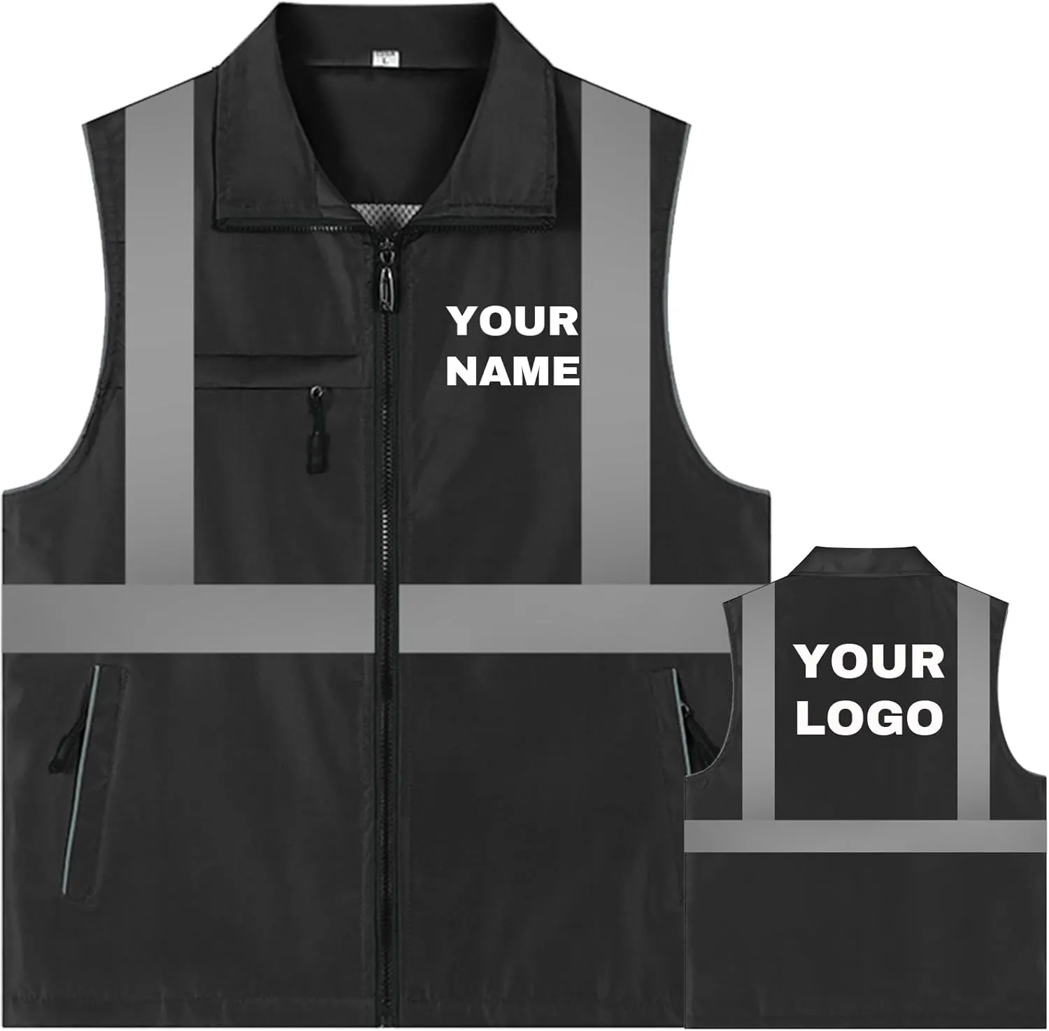 YOWESHOP Reflective Lightweight Zip-Up Vest with Pockets for Outdoor Sports and Activities,Custom Logo Sleeveless Windbreaker
