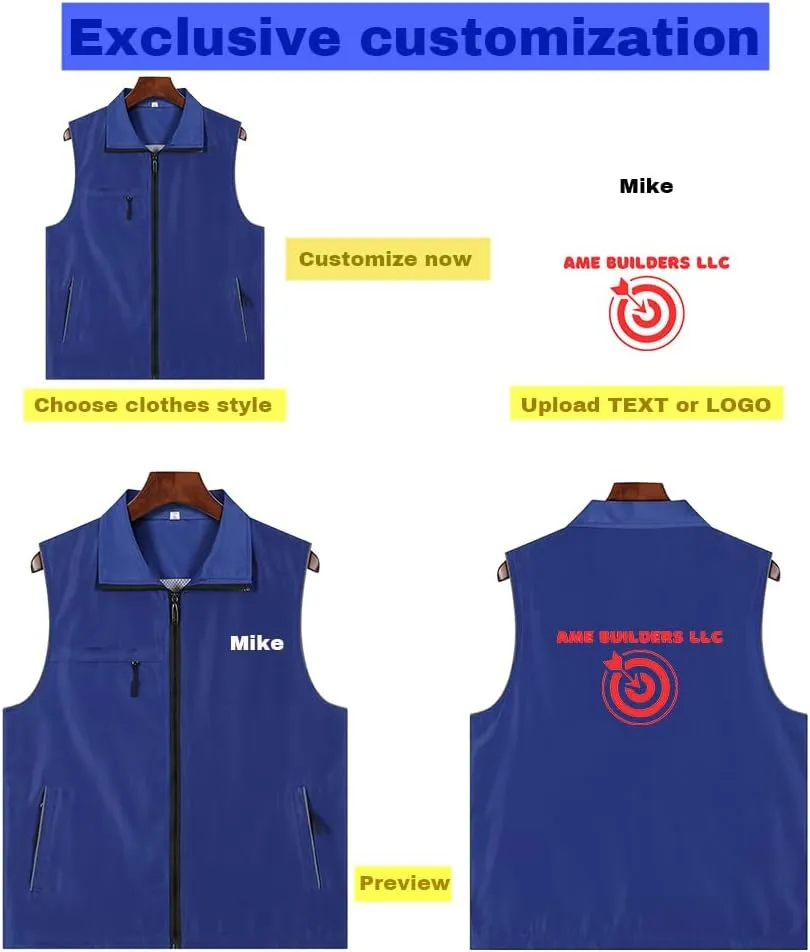 YOWESHOP Reflective Lightweight Zip-Up Vest with Pockets for Outdoor Sports and Activities,Custom Logo Sleeveless Windbreaker