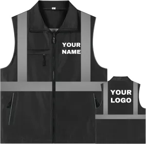 YOWESHOP Reflective Lightweight Zip-Up Vest with Pockets for Outdoor Sports and Activities,Custom Logo Sleeveless Windbreaker