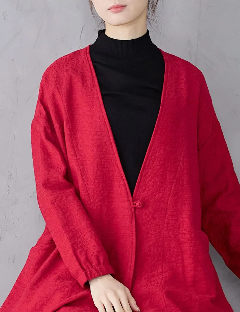 Ystylee Women's Vintage Maxi Long Trench Coat Cotton Linen Jacquard Open Front One Button Cardigan Dress Coat