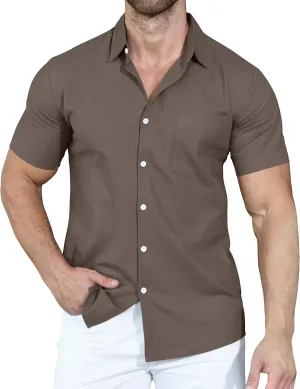 YTD Men's Casual Linen Button Down Shirt Short Sleeve Beach Shirt