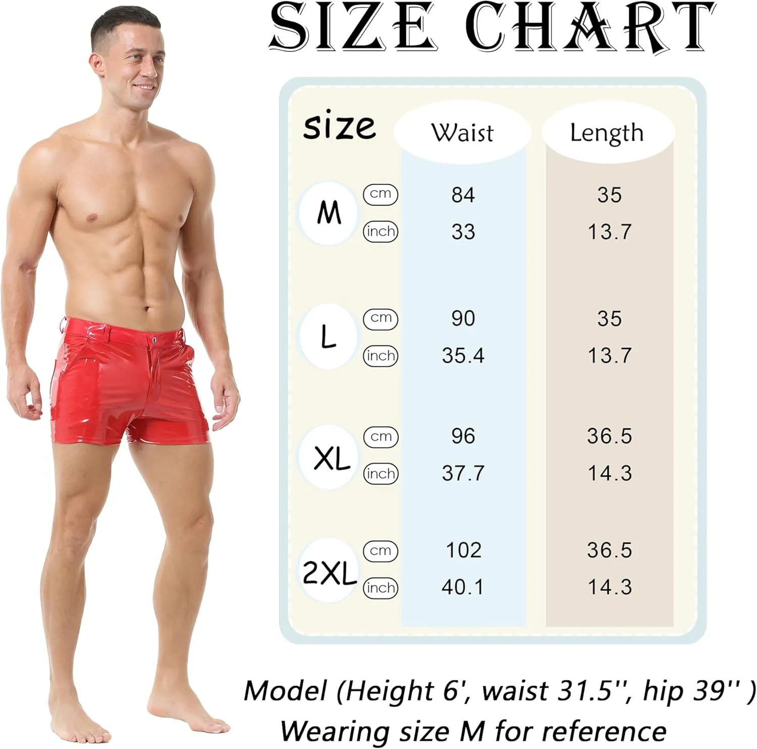 YUFEIDA Men's PU Leather Shorts Sexy Male Rave Hot Short Elastic Waistband Flat Front Shorts with Pockets for Men