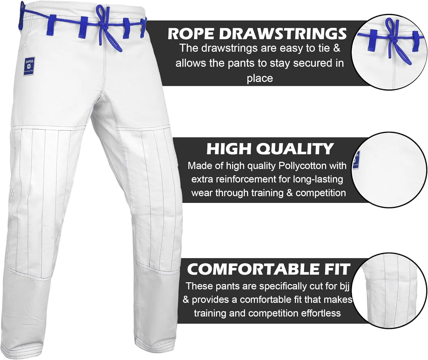 Zafco Fightwear Men's Brazilian Jiu Jitsu Gi Pants 10oz Ripstop MMA Grappling Kimono