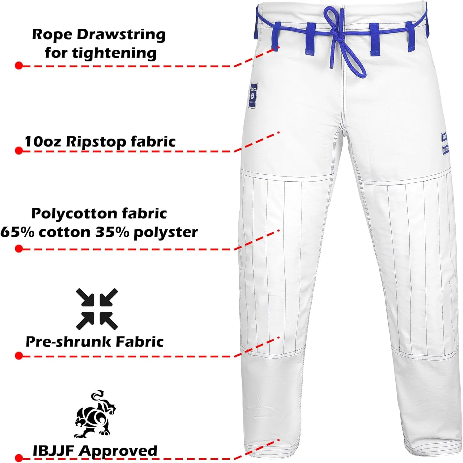 Zafco Fightwear Men's Brazilian Jiu Jitsu Gi Pants 10oz Ripstop MMA Grappling Kimono