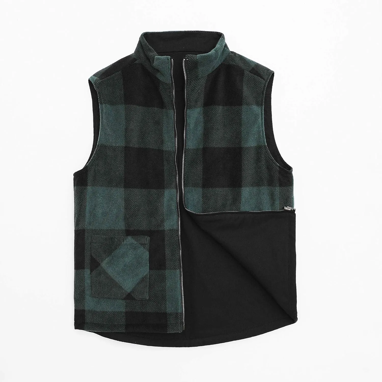 ZENTHACE Men's Reversible Casual Vest Flannel Fleece Lined Outdoor Work Safari Fishing Travel Vest Jacket