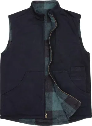 ZENTHACE Men's Reversible Casual Vest Flannel Fleece Lined Outdoor Work Safari Fishing Travel Vest Jacket