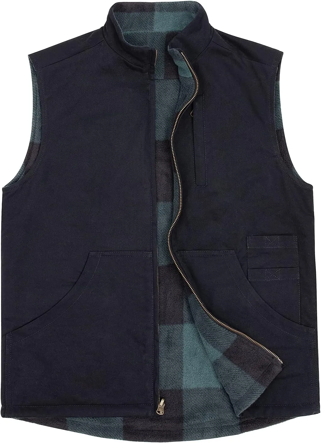 ZENTHACE Men's Reversible Casual Vest Flannel Fleece Lined Outdoor Work Safari Fishing Travel Vest Jacket